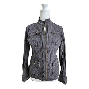 Caslon Jacket Womens Sz Small Gray Full Zip Lightweight Cotton Jacket